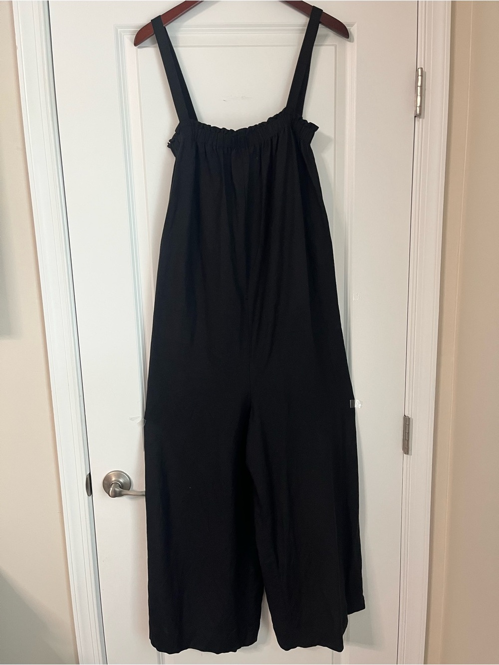 LOFT Black Linen Blend Cropped Wide Leg Culotte Jumpsuit Pockets Relaxed Fit XL - Picture 5 of 15